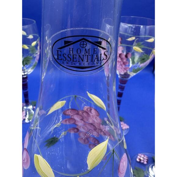 Hand Painted Wine Decanter & Wine Glass Set by Home Essentials & Beyond Grape - Picture 6 of 16